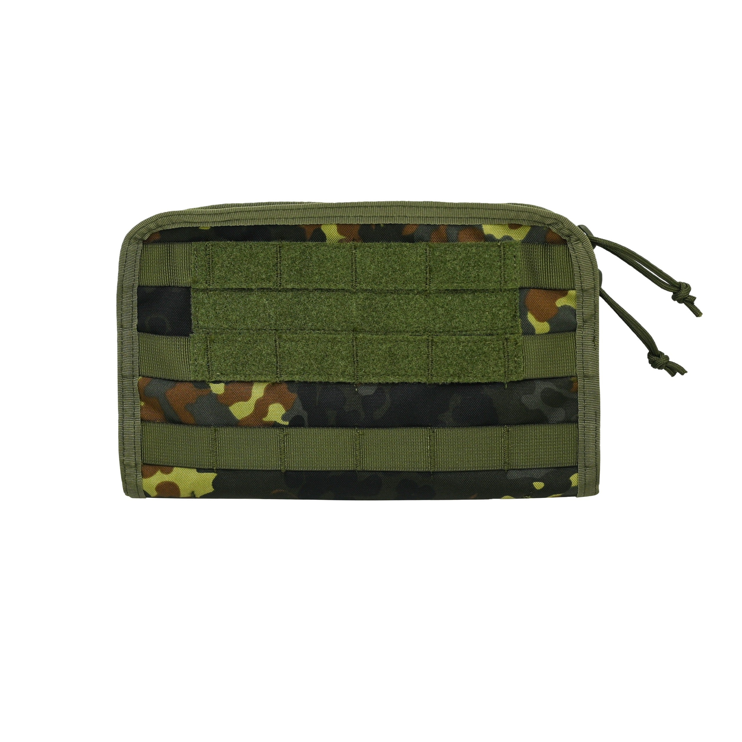 Germen Flecktarn Camouflage pouch with multiple straps on a white background