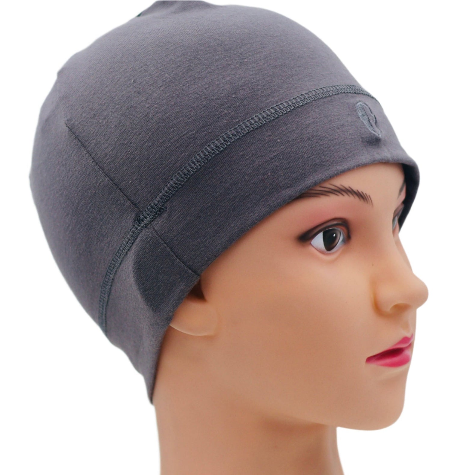 Gray beanie / Under helmet Beanie on a mannequin head against a white background