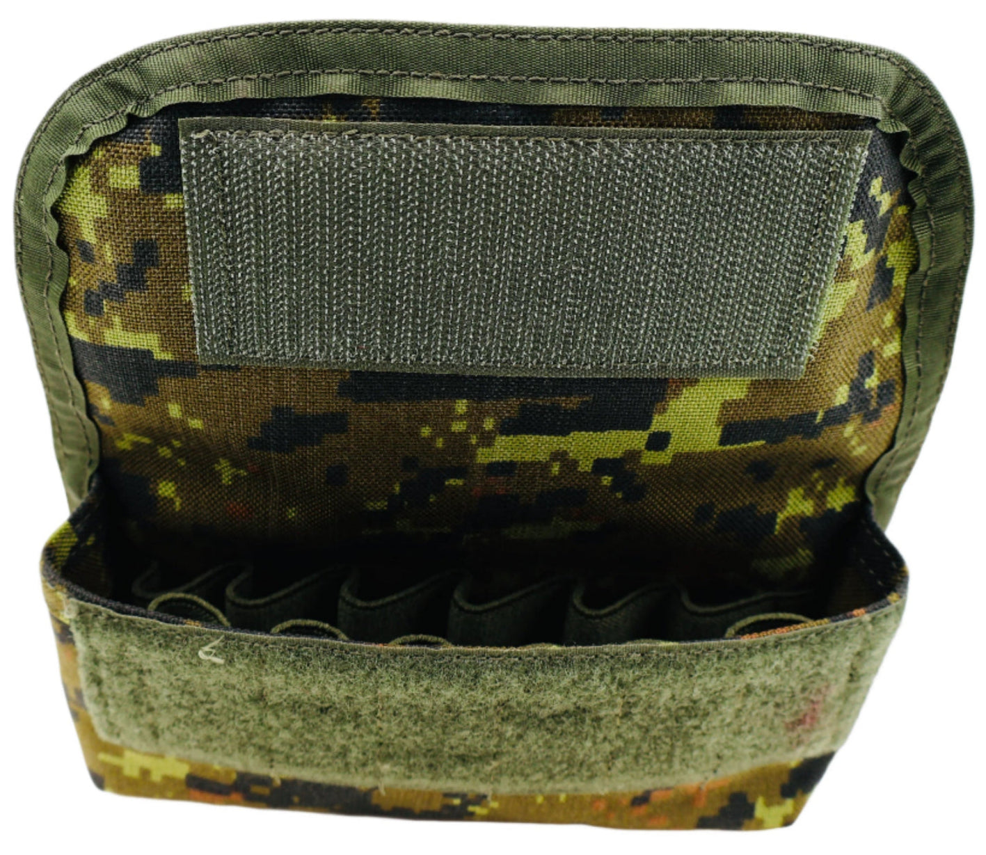 Woodland Digital or Estonian Camouflage tactical pouch with multiple compartments on a white background