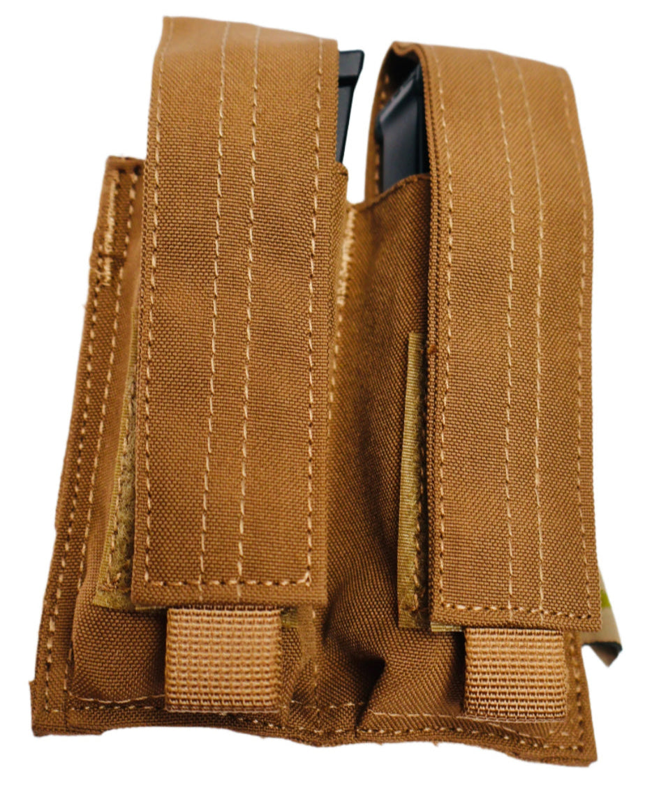 Brown tactical magazine pouch on a white background