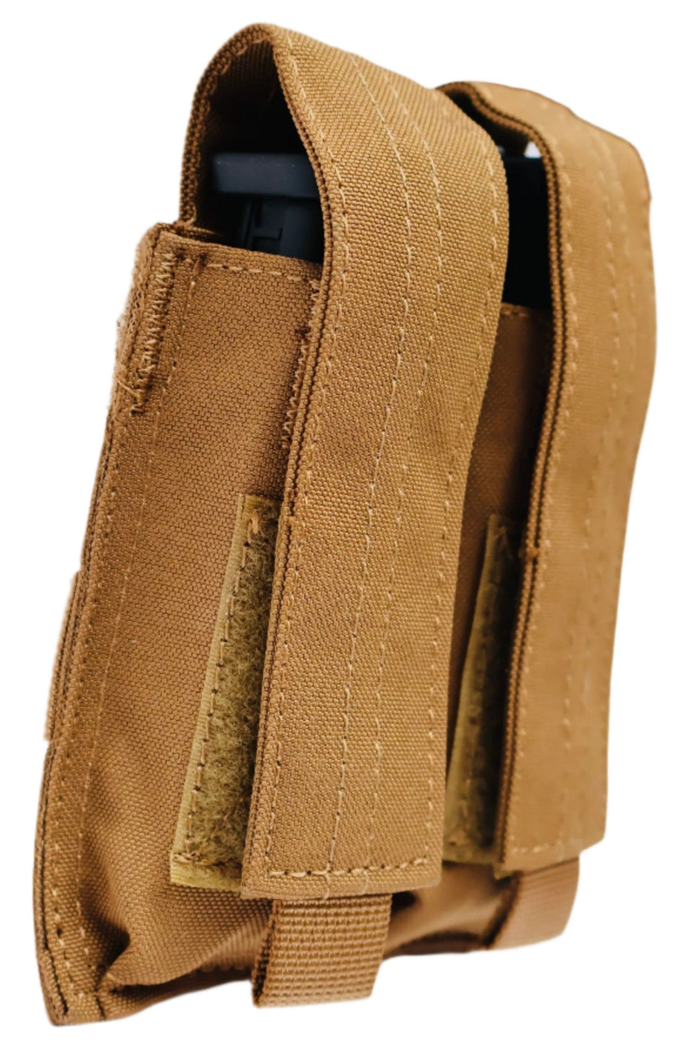 Brown tactical magazine pouch on a white background