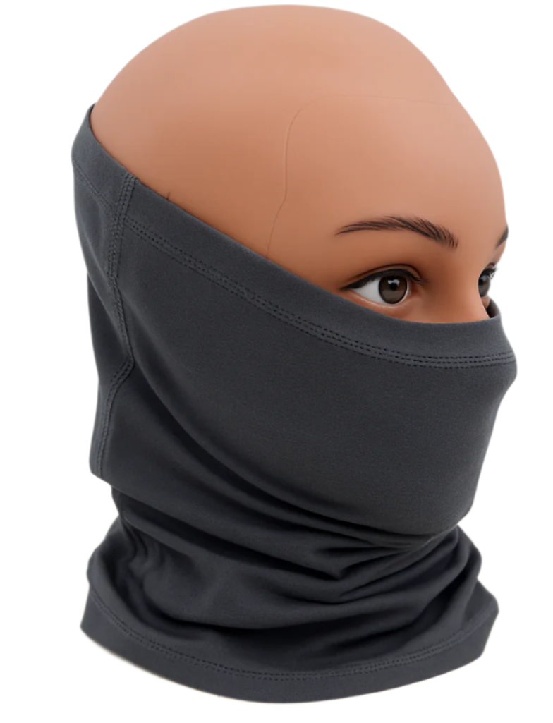 Mannequin head wearing a Grey Neck gaiter / balaclava against a neutral background