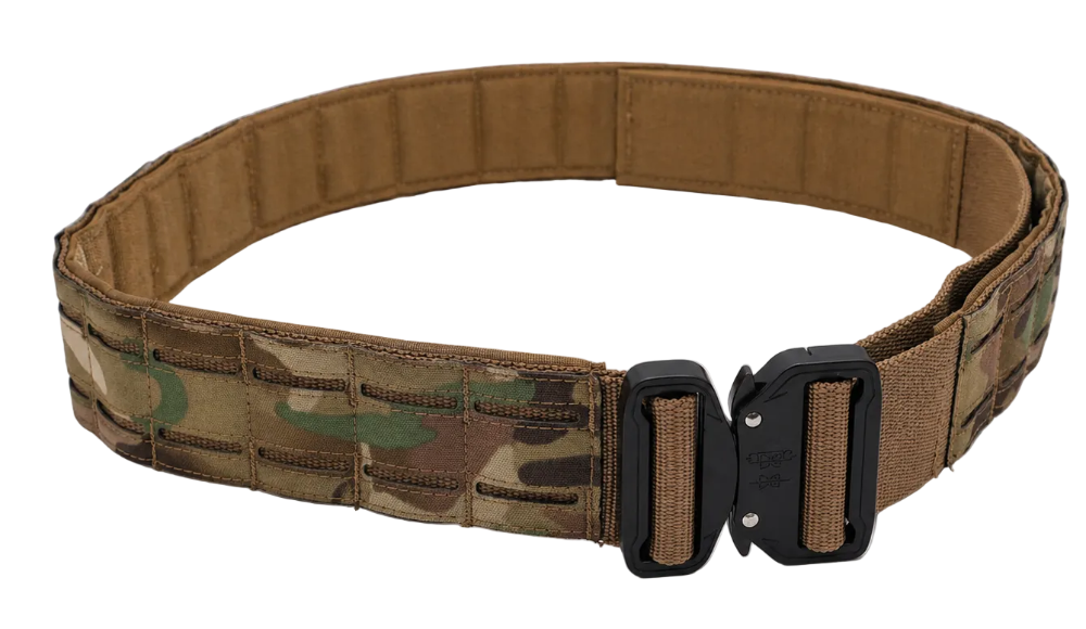 QR Buckle Duty Outer Belt MOLLE Platform UTP Camo belt against a white background.