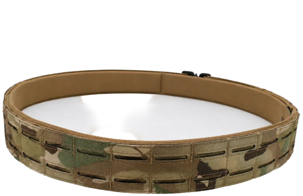 QR Buckle Duty Outer Belt MOLLE Platform Multicam-patterned belt on a white background