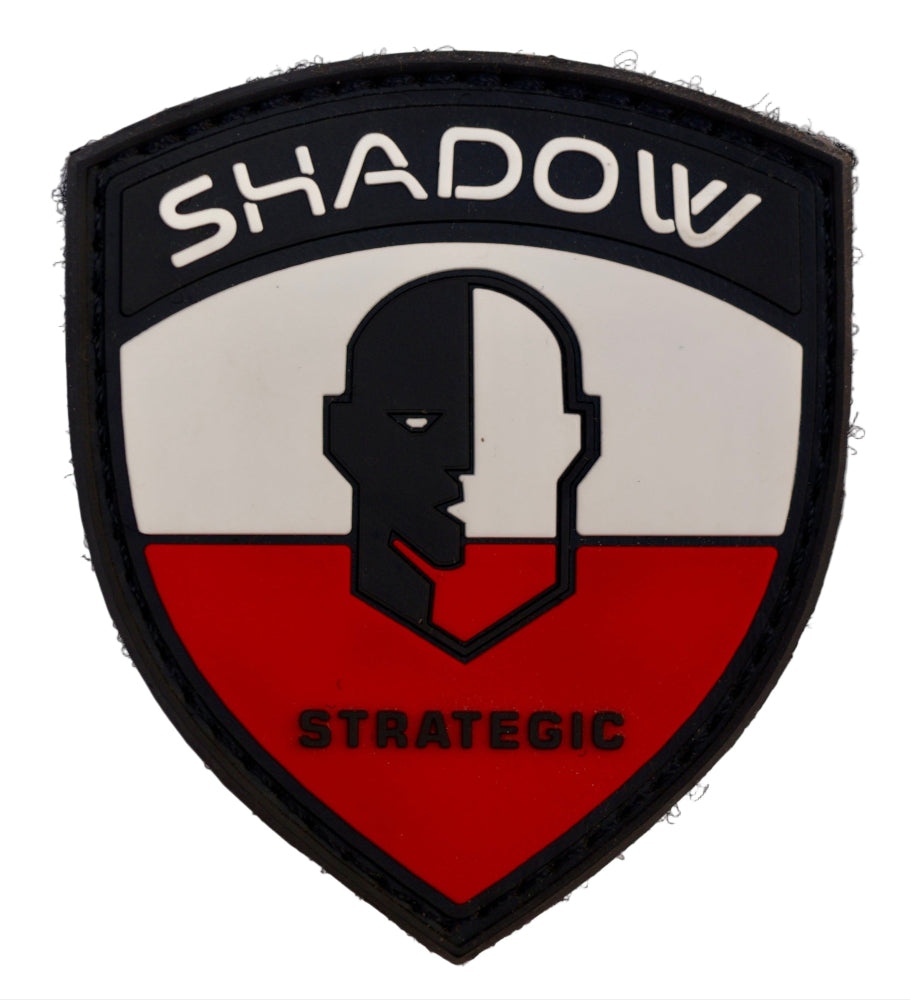 Poland Flag PVC Patch Shield-shaped patch with 'Shadow Strategic' text and silhouette on a white background
