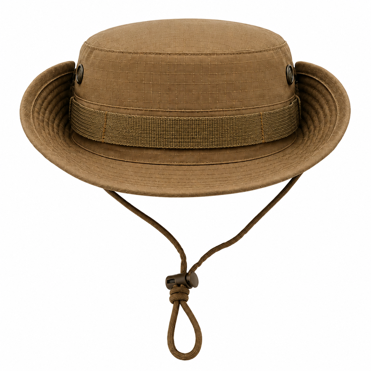 Shadow Strategic Boonie Hat Brown wide-brimmed hat with a chin strap on a white background