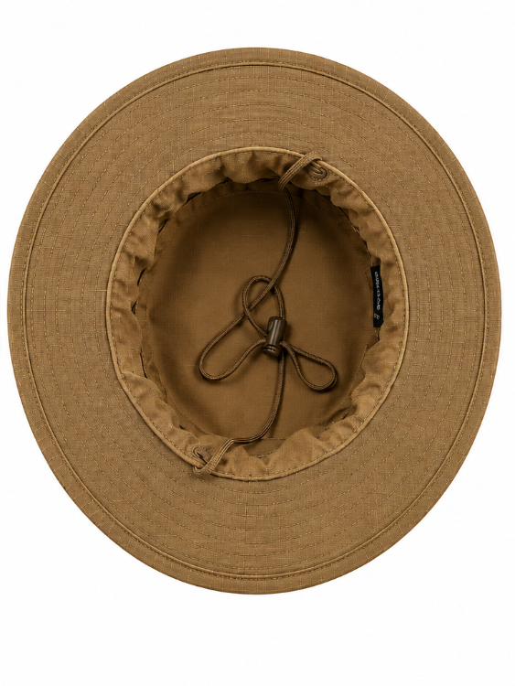 Shadow Strategic Boonie Hat Brown wide-brimmed hat with chin strap on a white background