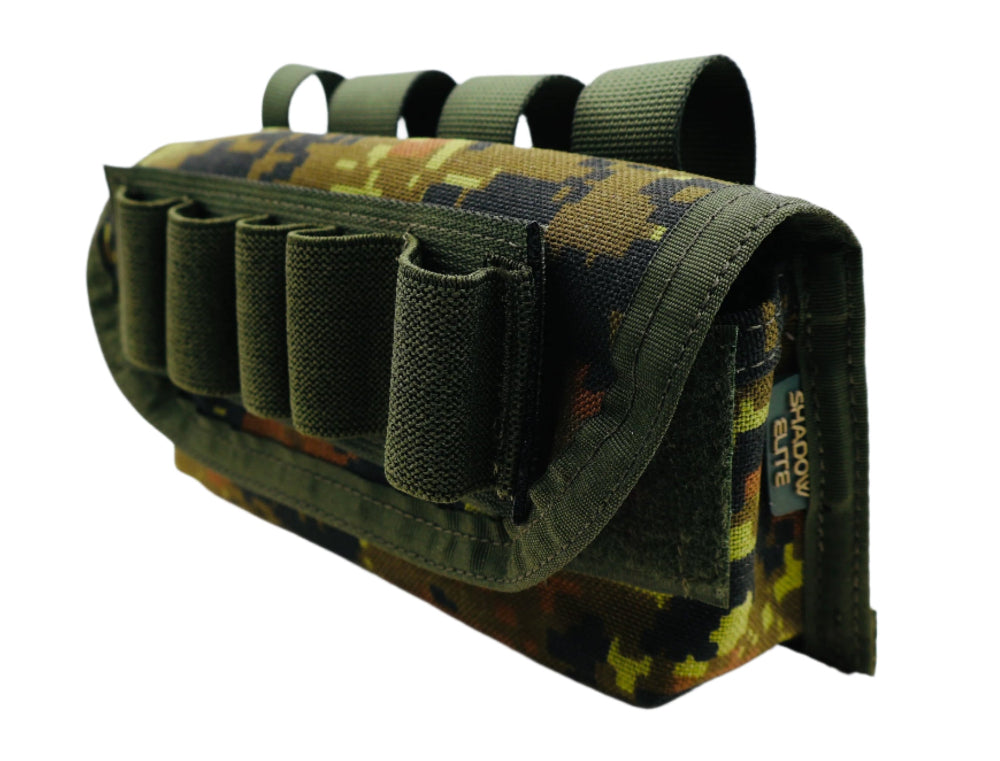 CADPAD/ Estonian Camouflage tactical magazine pouch with multiple loops and Cheek Riser on a white background
