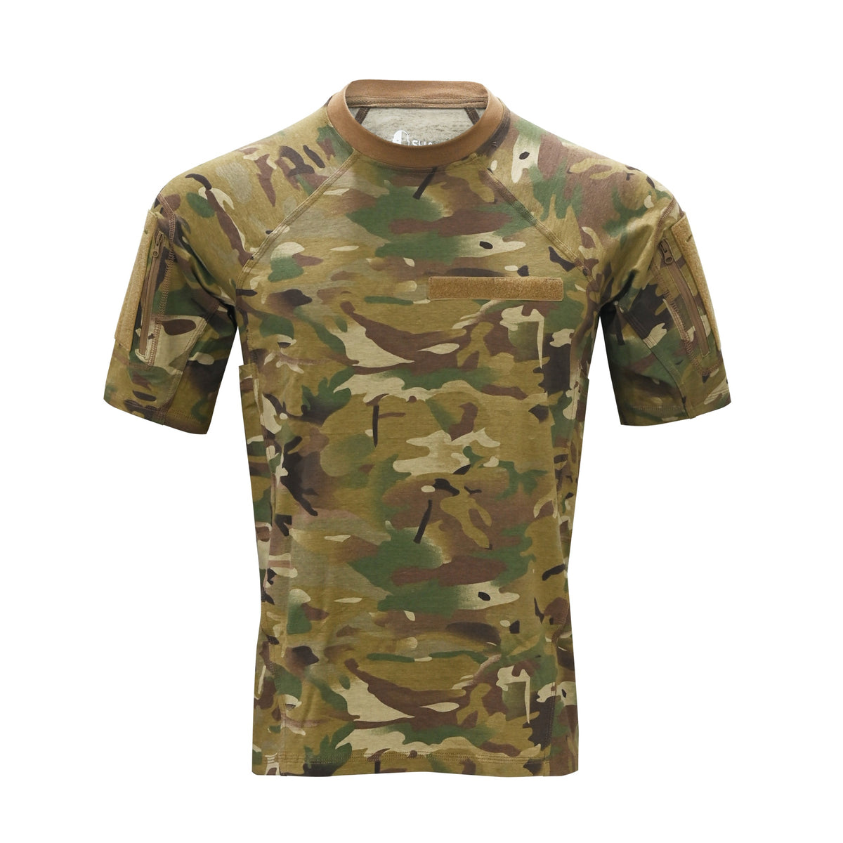 A short-sleeve crewneck tactical shirt in a classic Original UTP multi-terrain camouflage pattern, featuring a chest pocket, shown against a plain white background.