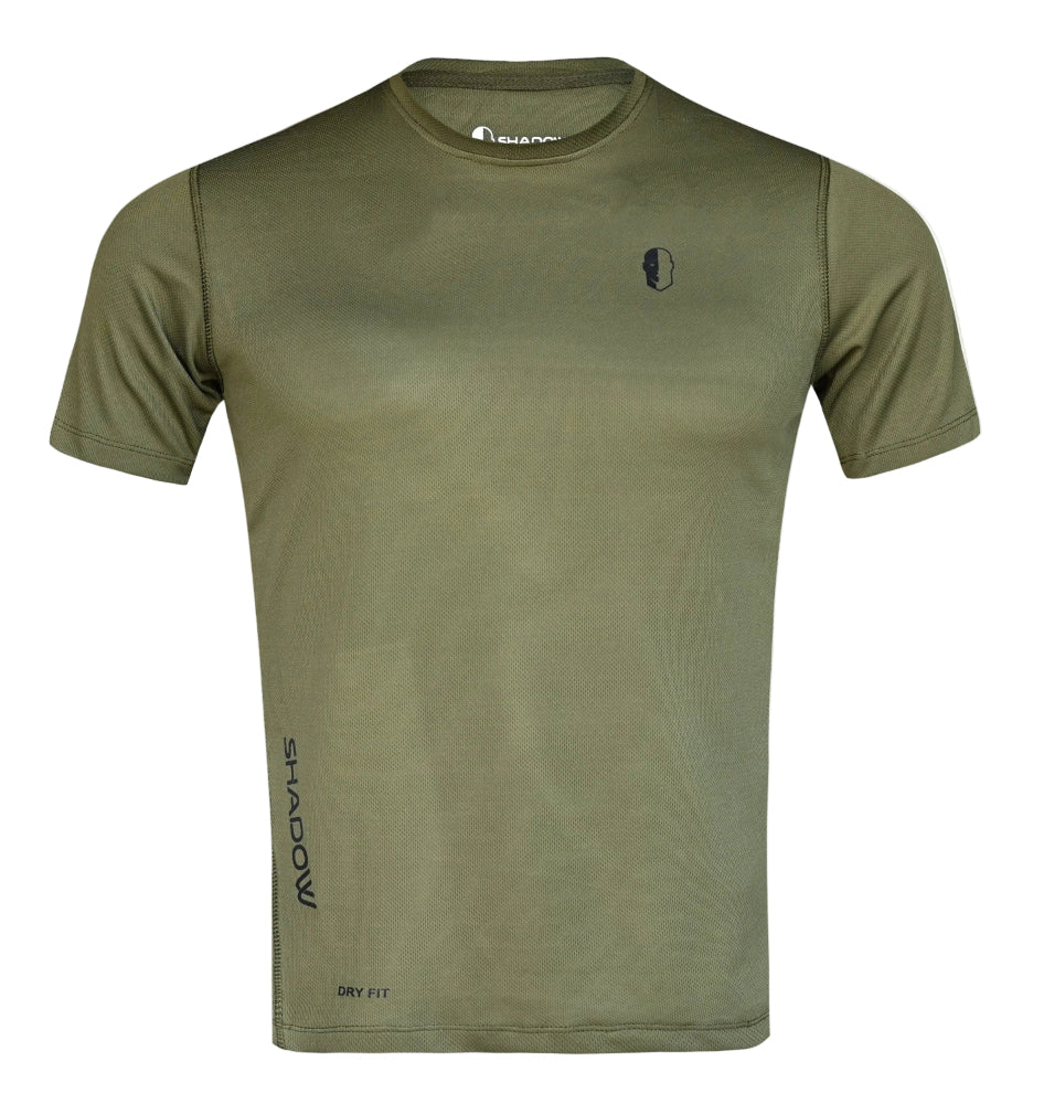 Quick Dry Green athletic t-shirt with Shadow Strategic  brand logo on a white background