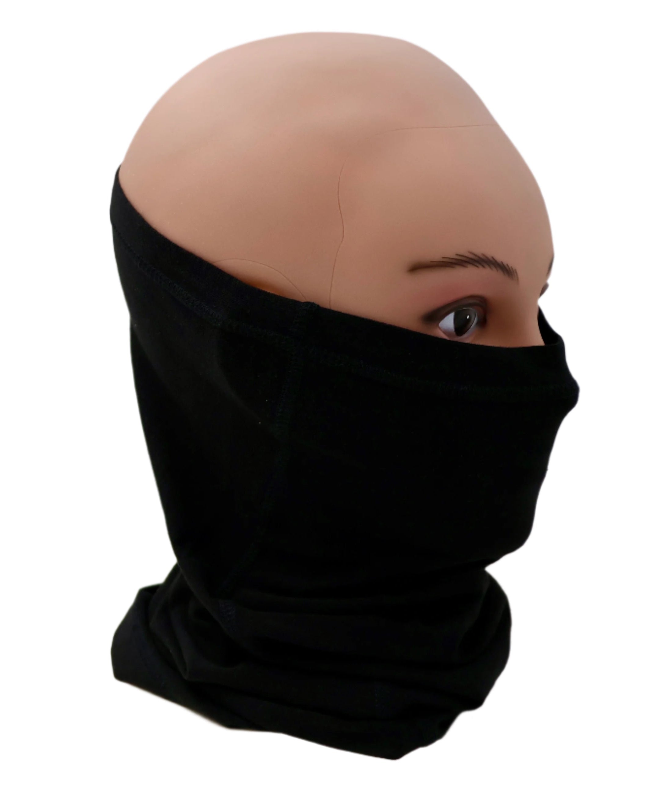 Black Neck gaiter on a mannequin head against a white background