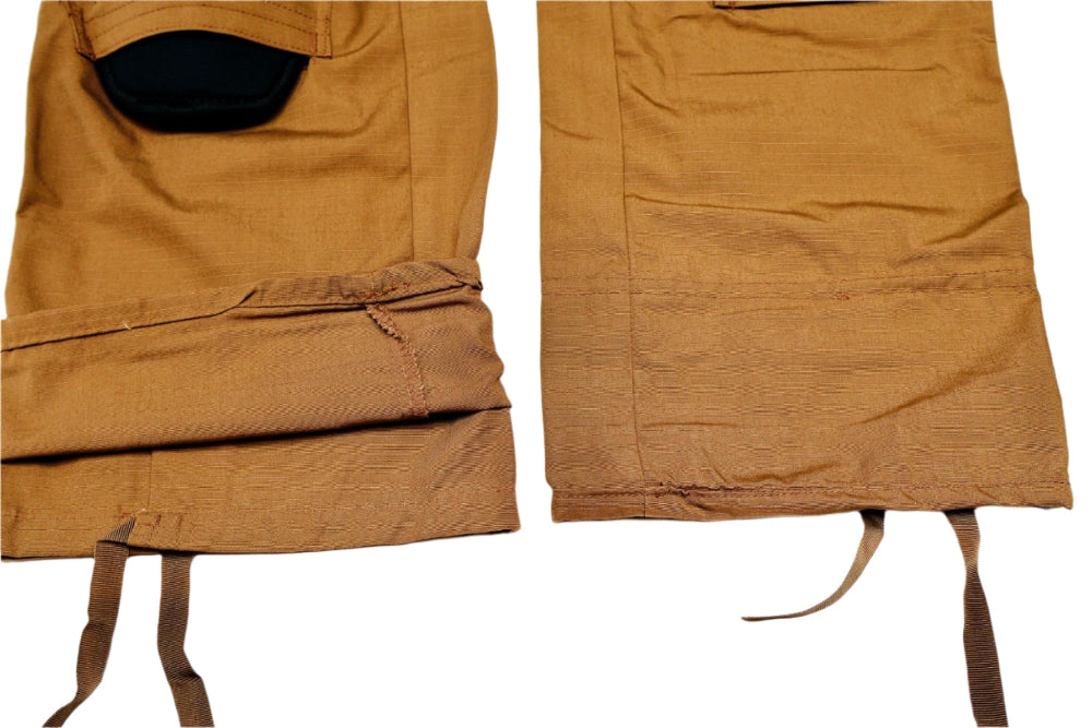 Brown Tactical Pant with a removable knee Pad pocket on a white background