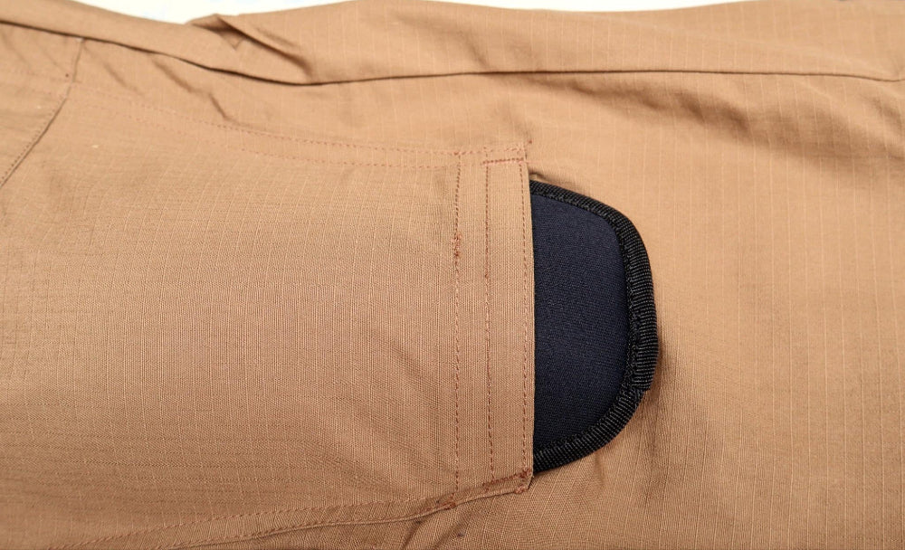 Close-up of a Removable Knee Pad on Coyote  brown Combat Pant pants pocket