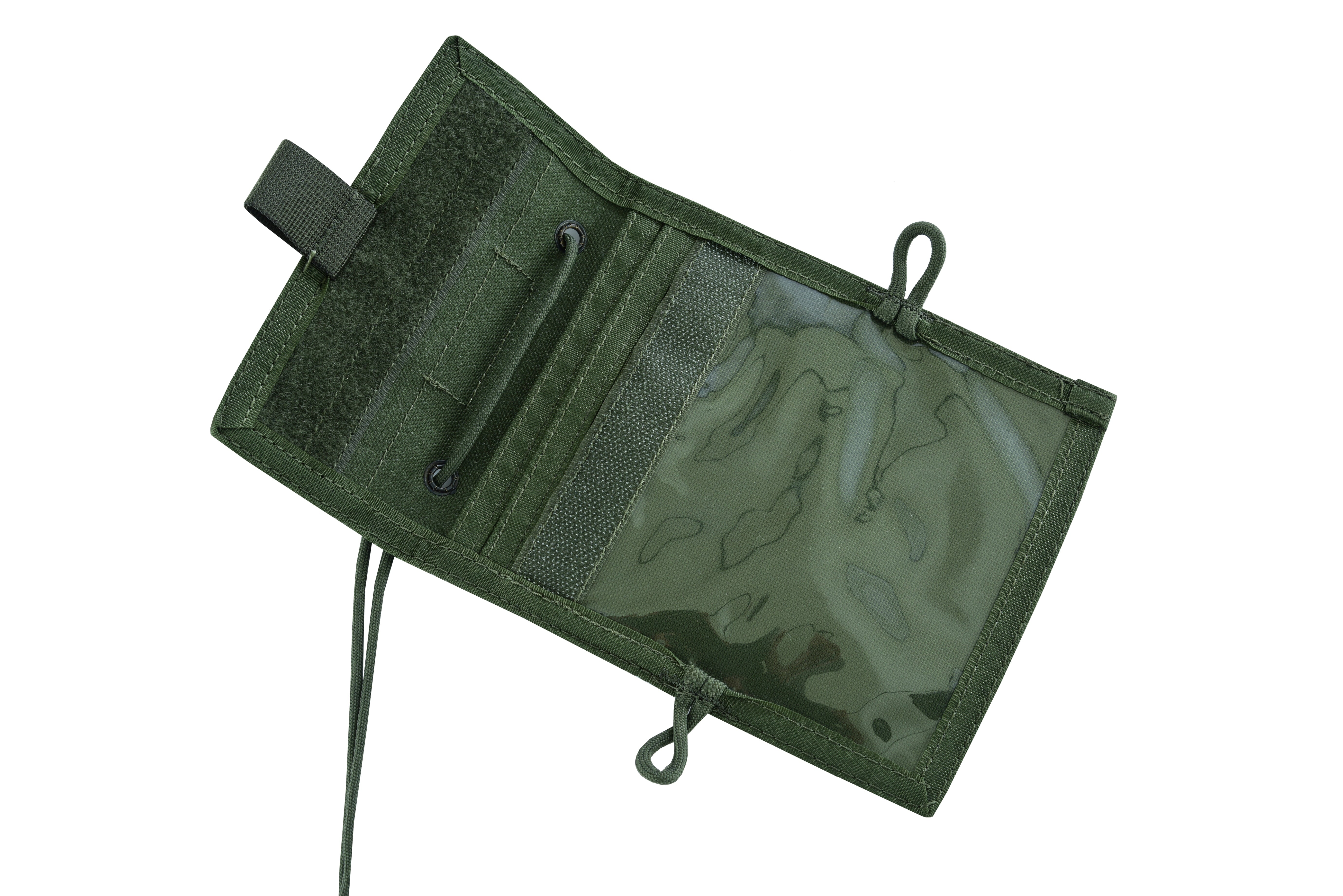 Shadow Strategic SHE-952 Camouflage Traveller , ID Pouch Color Olive drip green open.